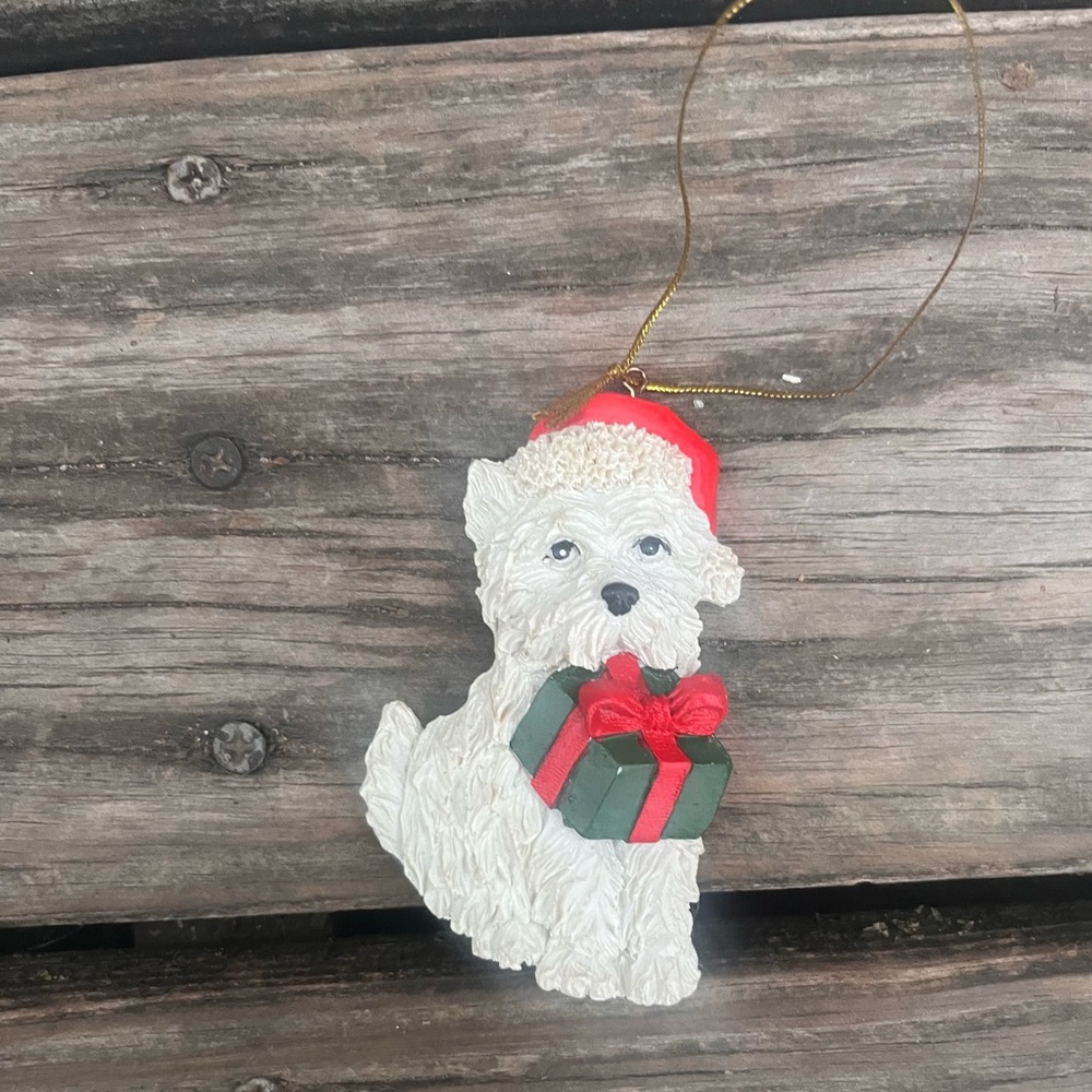 VINTAGE CHRISTMAS HOLIDAY ORNAMENT WHITE TERRIER DOG